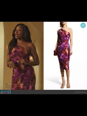 Chiara Boni One-Shoulder Purple & Magenta Abstract Sheath Dress Size Small
